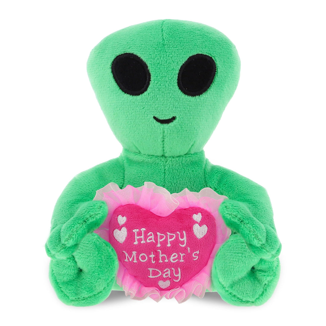 Happy Mother's Day Plush Green Alien with Pink Heart Message 6 Inches Polyester