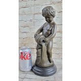 Child Pouring Water Bronze Statue Sculpture Figure 13 Inches X 6 Brown