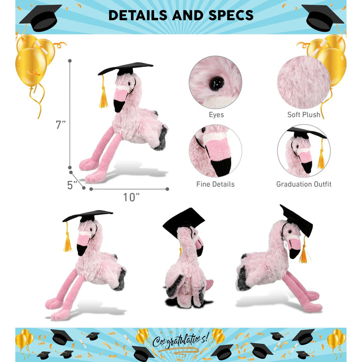 Pink Flamingo Graduation Plush with Cap Tassel 10 Inches Black