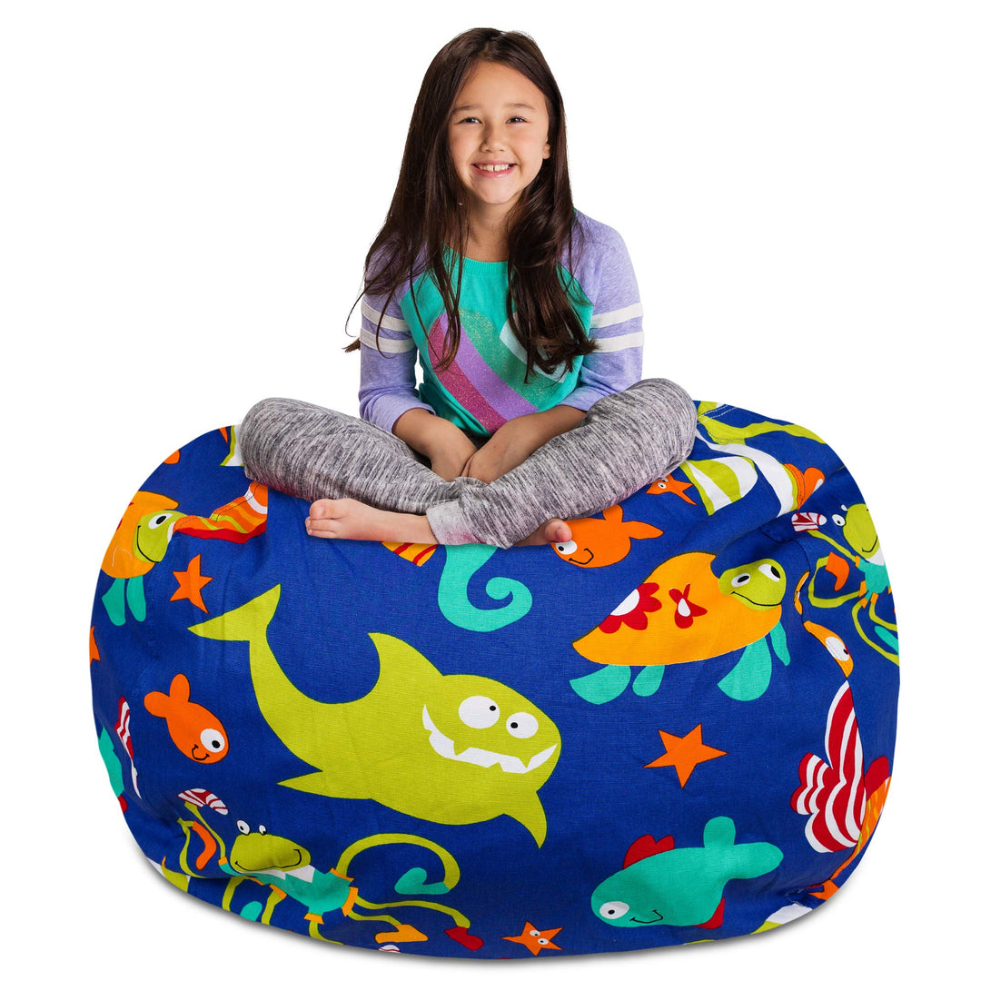 Posh Stuffable Kids Stuffed Animal Storage Bean Bag Chair Cover - Childrens Toy Organizer, X-Large-48 - Canvas Sea Creatures on Blue