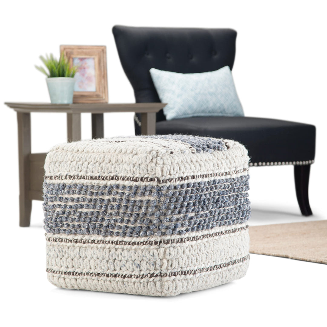 SIMPLIHOME Grady Square Pouf Footstool Upholstered