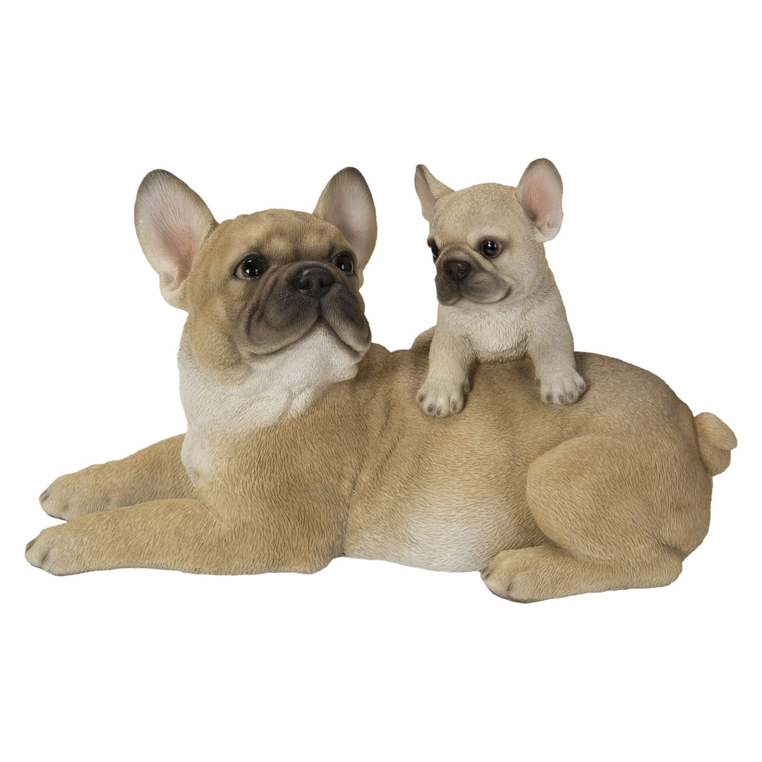 Mother Baby French Bulldog Ultra Realistic Garden Statue Multi Color Polyresin