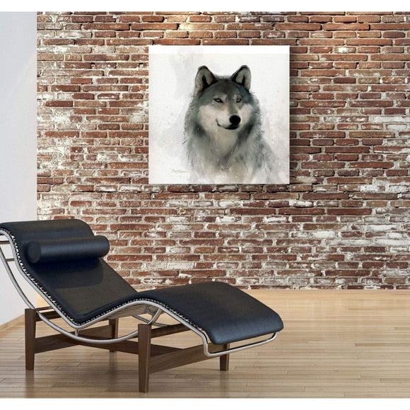 Wolf -Gallery Wrapped Canvas - Yellow Blue Green Red Black White Children's Art Traditional Square Wood Includes Hardware