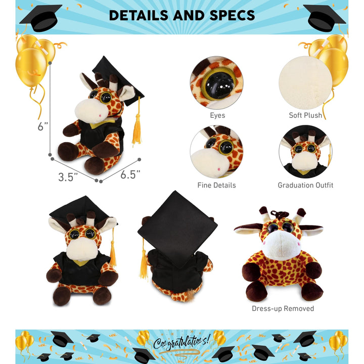 Giraffe Graduation Plush with Gown and Cap Tassel 6 Inches Black Brown