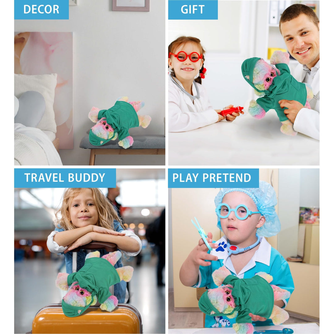 Rainbow Alligator Doctor Plush Toy with Scrub Uniform and Cap 12