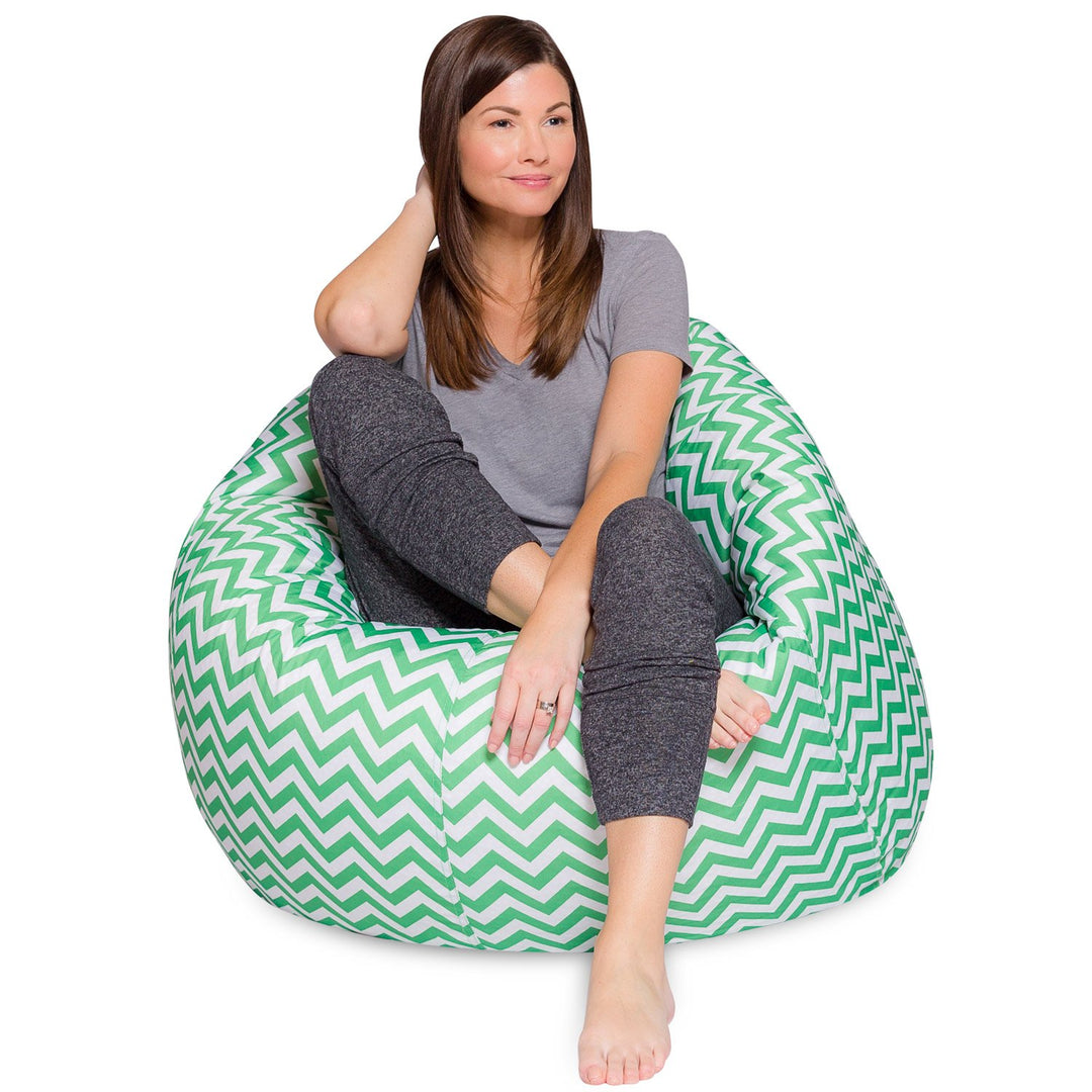 Posh Beanbags Bean Bag Chair, X-Large-48in, Pattern Chevron Green and White