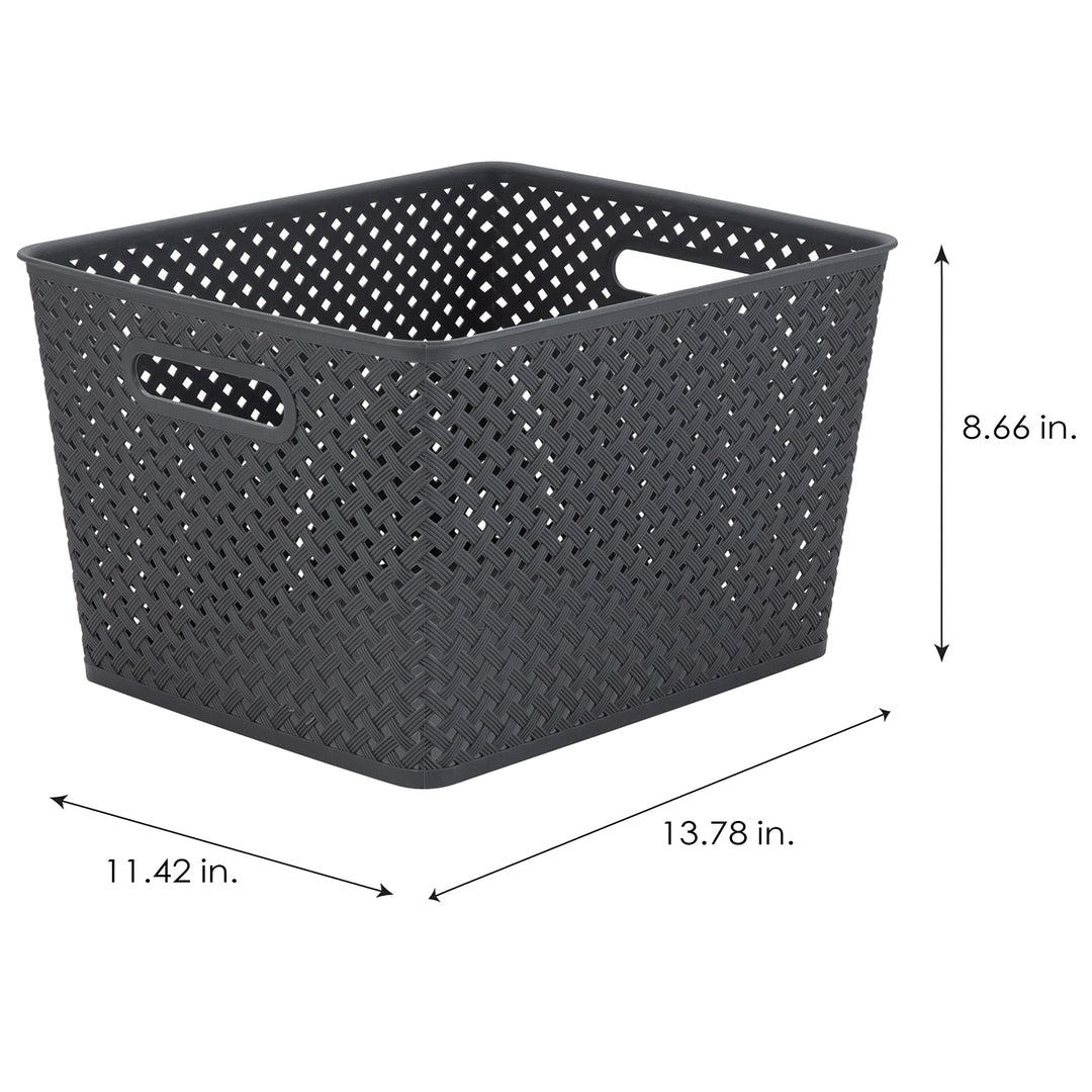 Simplify Large Resin Wicker Tote | Storage Bin | Plastic Organizer |
