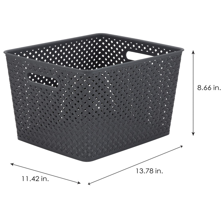 Simplify Large Resin Wicker Tote | Storage Bin | Plastic Organizer |