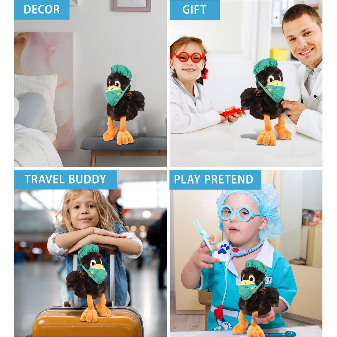 Sitting Crow Doctor Plush Toy with Cute Scrub Uniform and Cap 9.5