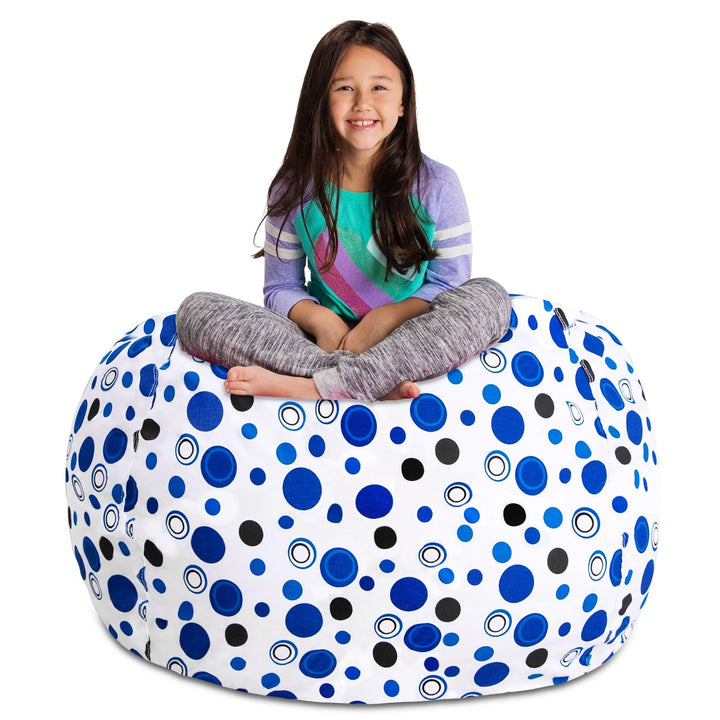 Posh Stuffable Kids Stuffed Animal Storage Bean Bag Chair Cover - Childrens Toy Organizer, X-Large 48" - Canvas Bubbles Blue and White