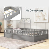 Wooden Children's Floor Bed Twin Size Kids Mother Child Grey Modern