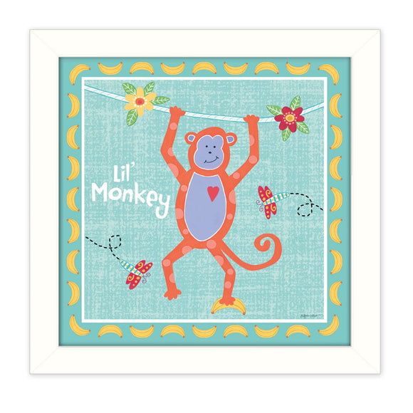 Aqua Blue Baby Monkey White Framed Print Wall Art