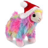 Santa Rainbow Llama Stuffed Animal Plush with Red Outfit 9.5 Inches Multi Color Polyester