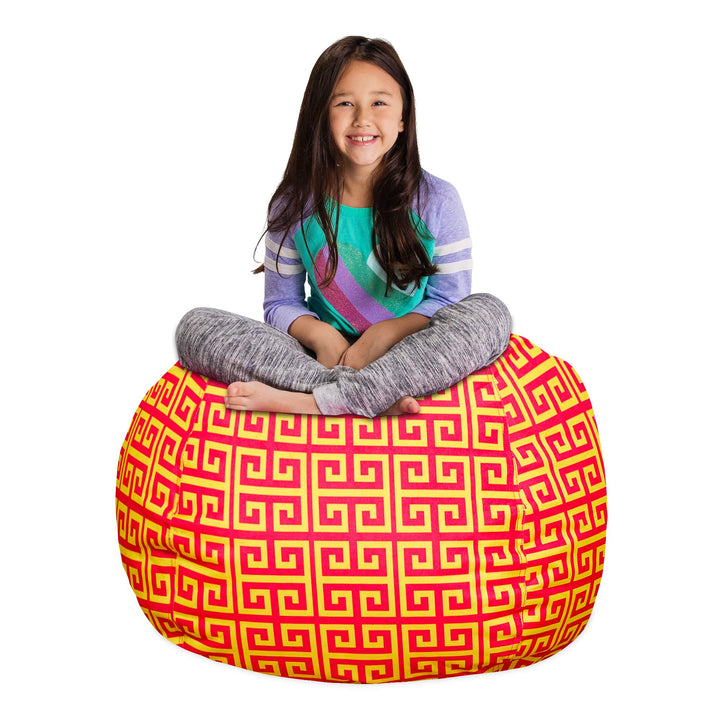 Posh Stuffable Kids Stuffed Animal Storage Bean Bag Chair Cover - Childrens Toy Organizer, Large 38" - Pattern Scrolls Red and Yellow