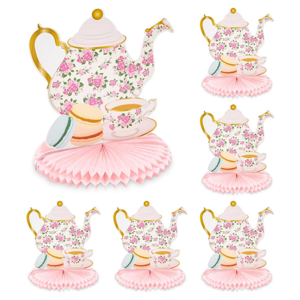 6 Pack Floral Teapot Honeycomb Decorations for Kids Birthday Garden Tea Party Centerpieces Tables 9.8 X 11 in Multi Color Paper