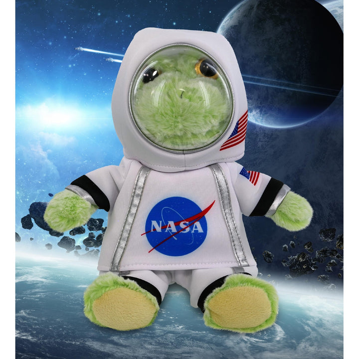 Sitting Frog Astronaut Plush with Space Helmet and Suit 9 Inches Green