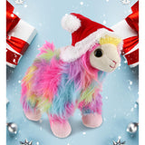 Santa Rainbow Llama Stuffed Animal Plush with Red Outfit 9.5 Inches