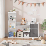 6-Cubby Kids Bookshelf with White Bookcase Seat Cushion for Room Traditional MDF