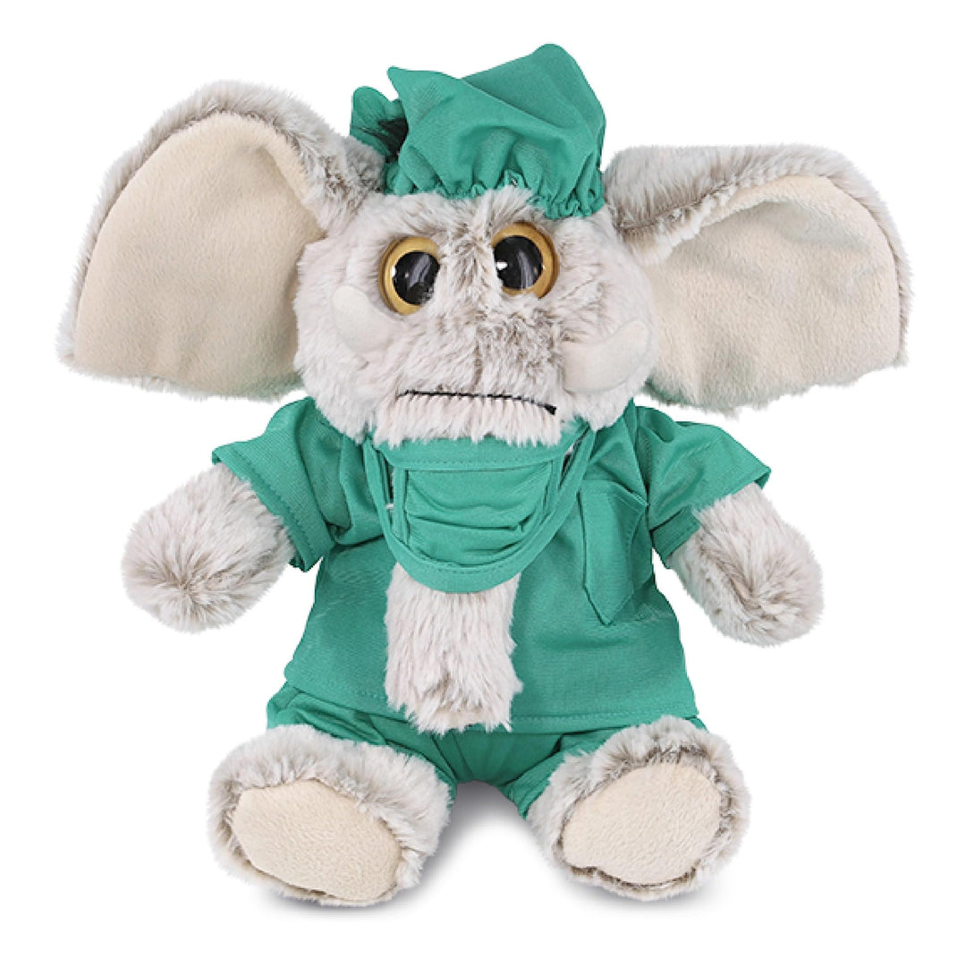 Sitting Elephant Doctor Plush with Cute Scrub Uniform and Cap 9 Inches Green Grey Polyester