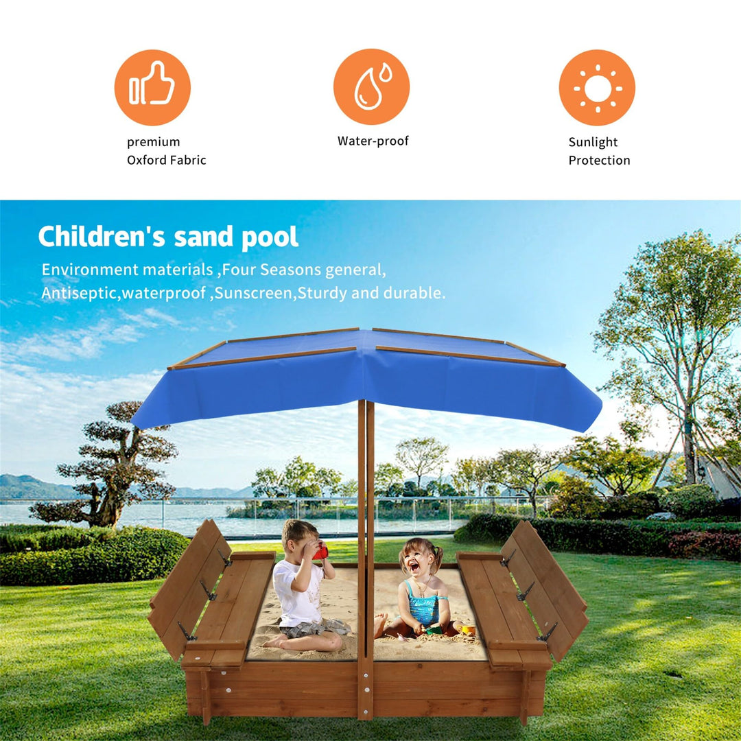 Wood Sandbox with Cover and 2 Bench Seats Sand Boxes (Natural Wood)