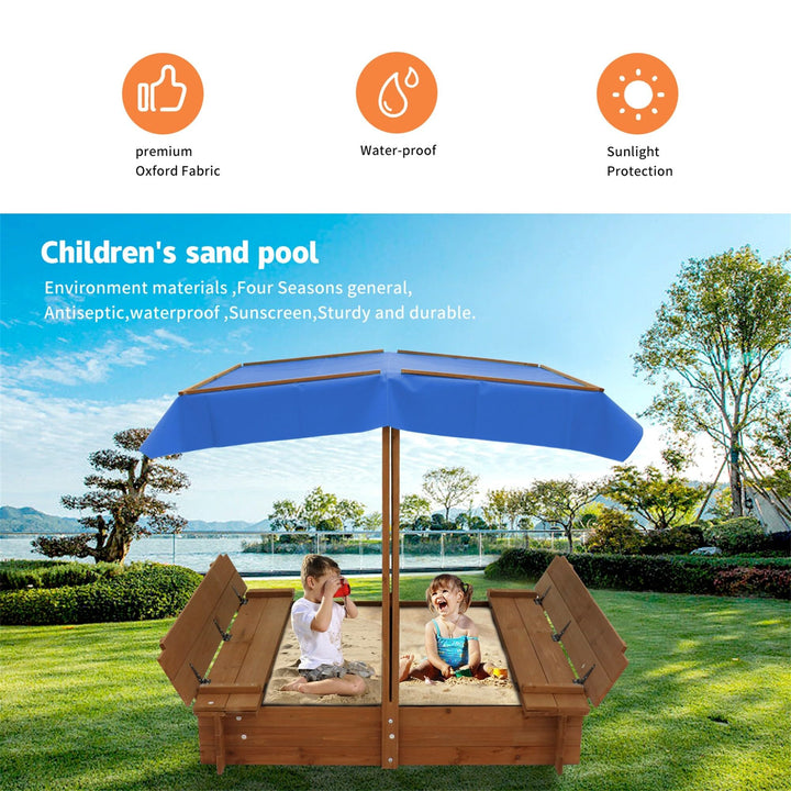 Wood Sandbox with Cover and 2 Bench Seats Sand Boxes (Natural Wood)