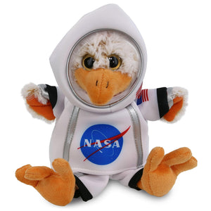 Sitting Rooster Astronaut Plush W/Space Helmet and Suit 9 Inches Orange Red White Polyester