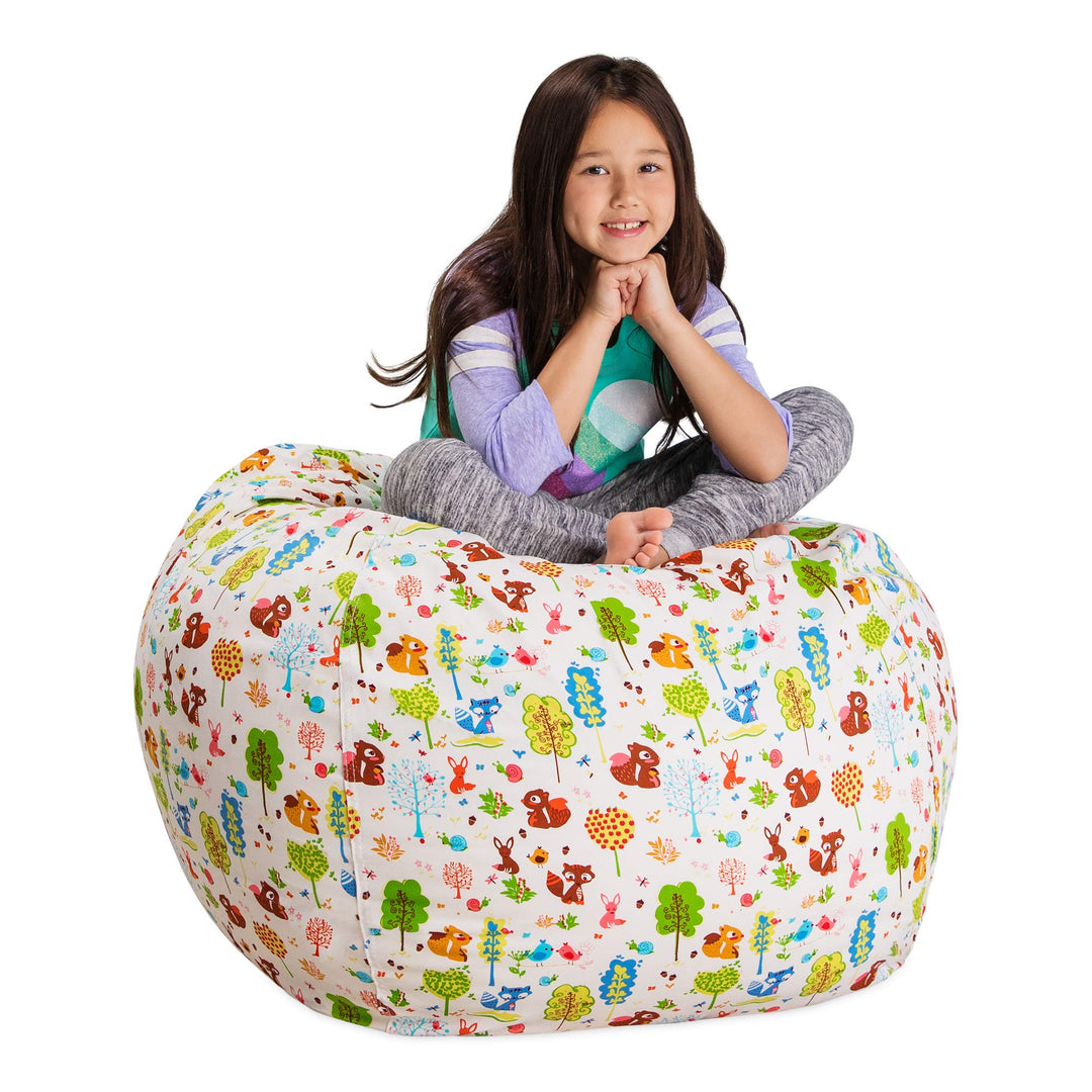 Posh Stuffable Kids Stuffed Animal Storage Bean Bag Chair Cover - Childrens Toy Organizer, Large 38" - Canvas Animals Forest Critters