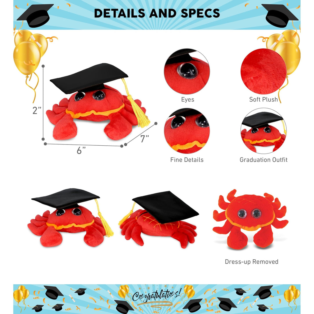 Red Crab Graduation Plush Toy with Cap 6 Inches Black