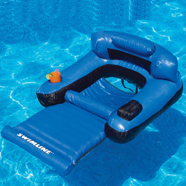 55" Inflatable Blue and Black Ultimate Floating Swimming Pool Chair