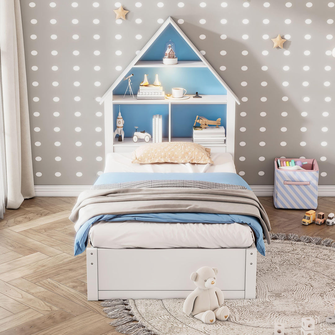 Twin Size Bed Kids Blue Modern Contemporary Traditional