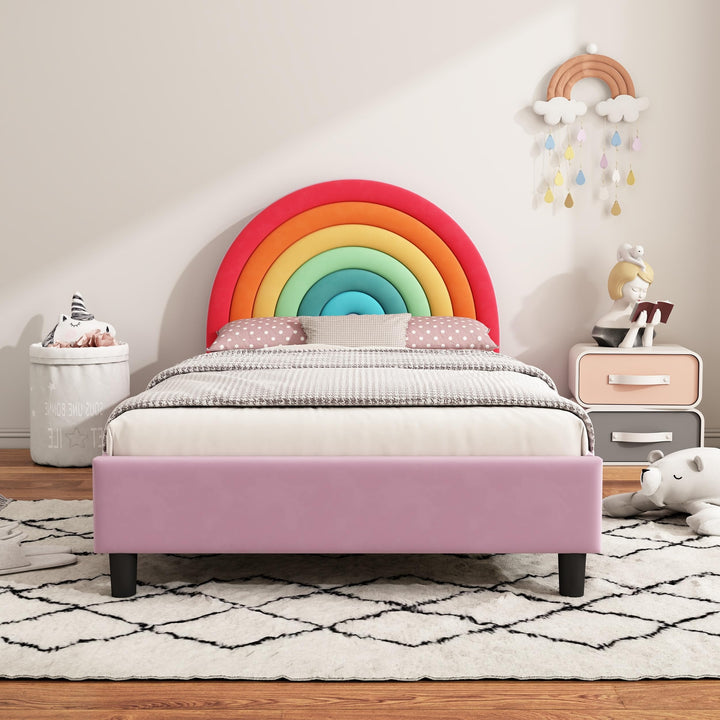 Twin Size Bed Kids Pink Mid-Century Modern Contemporary Wood