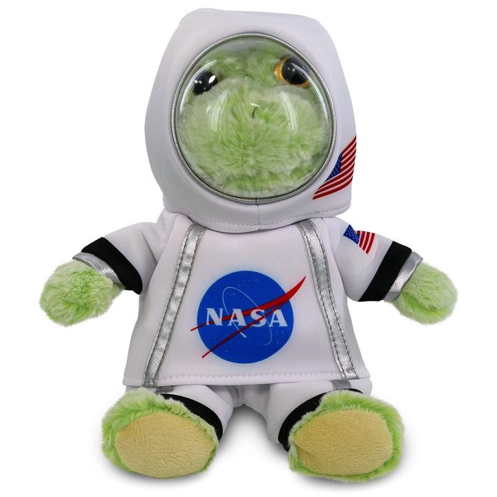 Sitting Frog Astronaut Plush with Space Helmet and Suit 9 Inches Green White Polyester