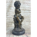 Boy Child Figurative Art Bronze Metal Statue Sculpture Vintage