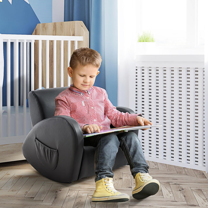 Kids Sofa Rocking Chair with Side Pocket Pu Leather Toddler Armchair