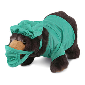 Standing Wild Black Bear Doctor Plush W/Scrub Uniform and Cap 11 Inches Green Polyester