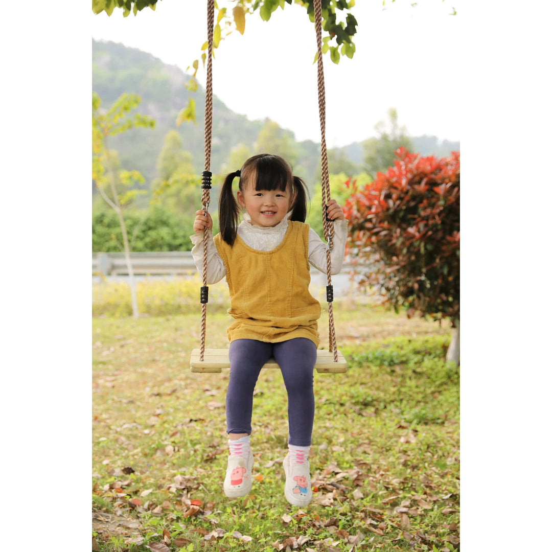 Wooden Swings with 4 Included Ropes Tree Swing Bar Climbing Rope