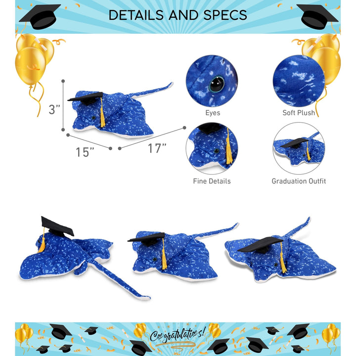 Spotted Blue Ray Graduation Plush Toy with Cap 17 Inches Black