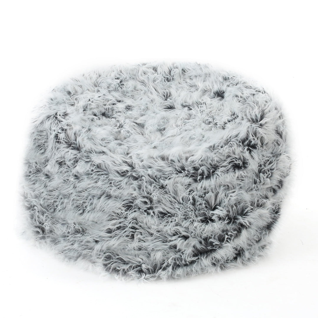 Rounded Fur Bean Bag with Softness and Comfort Silver Modern Contemporary Foam Handmade