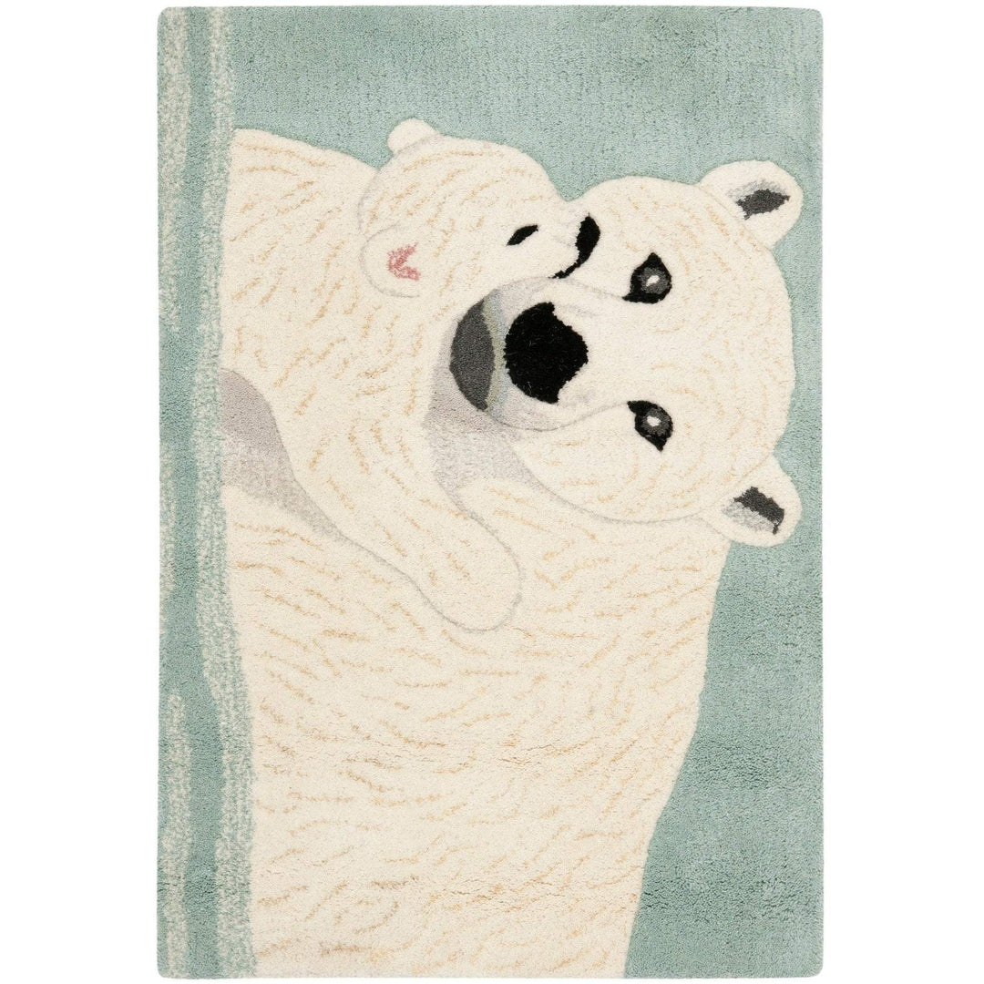 Handmade Wildlife Polar Bear and Cub Wool Rug - 2' X 3' Blue Animal