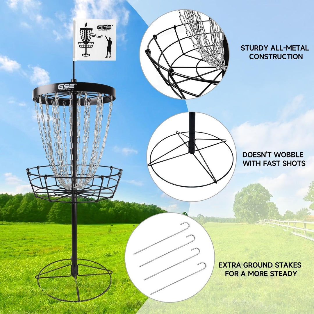 Professional Portable 24-Chain Disc Golf Targets Basket Pro Practice Goal Baskets Black