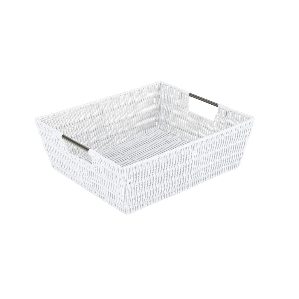 Simplify 15"x13"x5" Shelf Storage Woven Handles, Nursery, Playroom, Toys, Bedroom, Closet, Clothes, Office, Decorative Organizer Basket Rattan Totes, Large, White