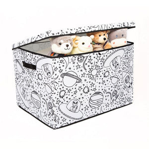 Kid's Coloring Medium Trunk with Lid and Removable Divider (Includes 4 Pack of Washable Markers) Space Print Multi Color Fabric