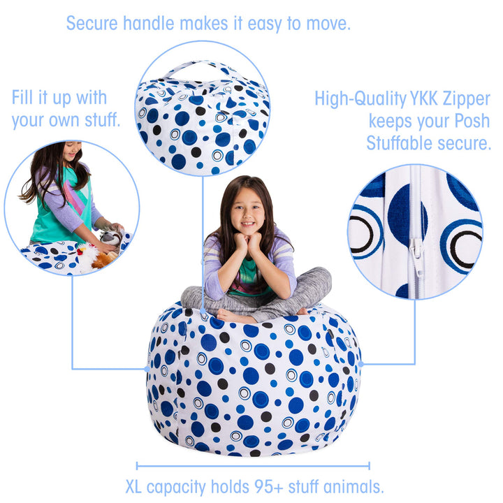 Posh Creations Stuffable Kids Stuffed Animal Storage Bean Bag Chair