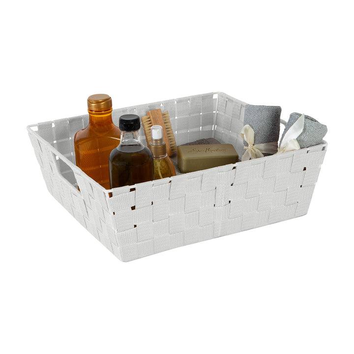 Simplify Large Shelf Woven Strap Tote | Decorative Storage Basket |