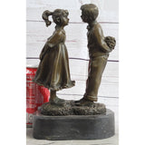 First Kiss Love Romance Children Bronze Sculpture Figure On Heart