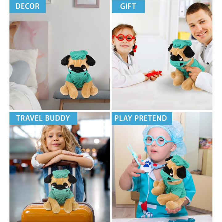 Pug Dog Doctor Plush with Cute Scrub Uniform and Cap Outfit 10