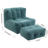 L-Shape Fluffy Bean Bag Chair Lazy Green Loveseat with Ottomans