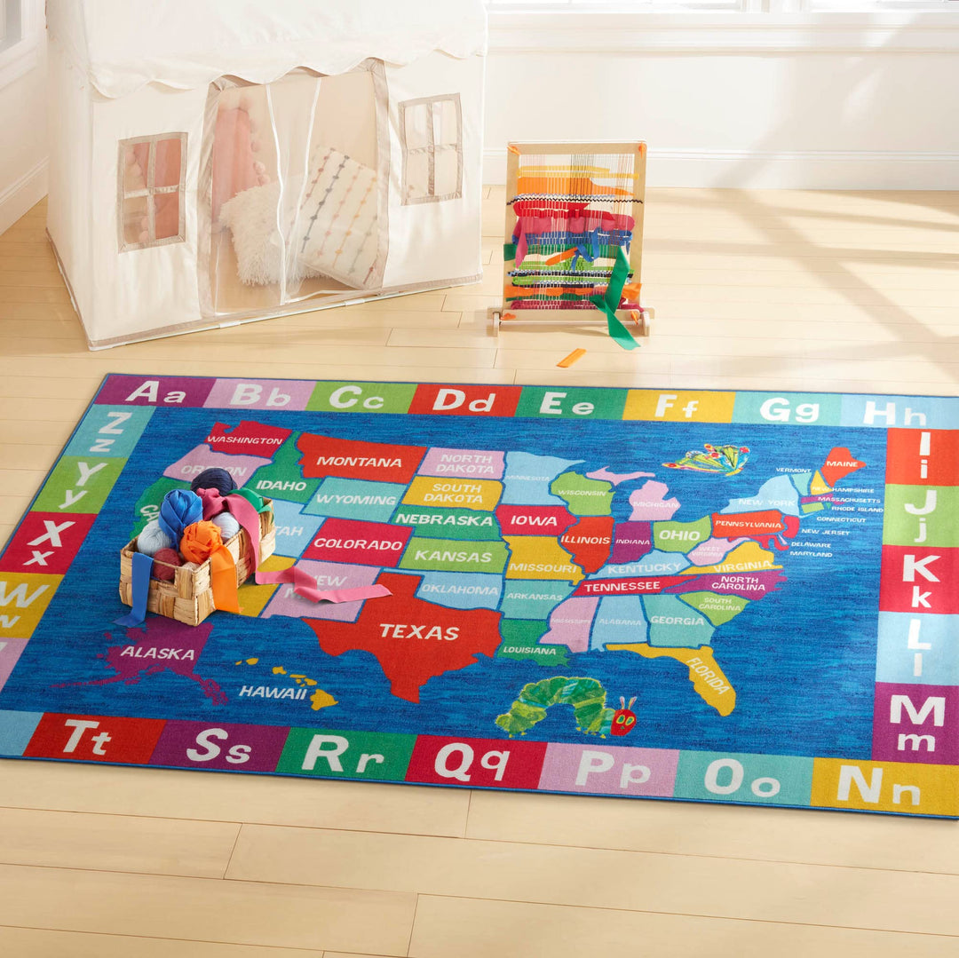 Eric Carle Elementary USA Map Kids Machine Washable Area Rug