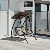 2-seat Patio Swing Chair Porch with Adjustable Canopy Brown Metal