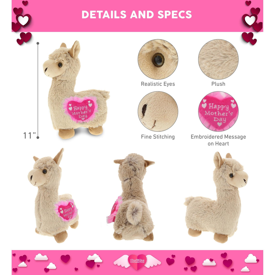 Happy Mothers Day Plush Beige Llama with Pink Heart 11 Inches